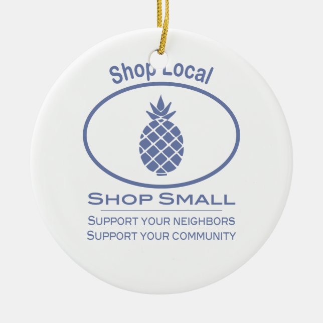 Shop Local, Shop Small blue pineapple Ceramic Tree Decoration (Front)
