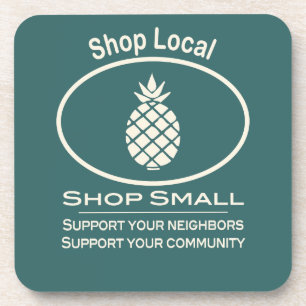 Shop Local, Shop Small cream pineapple Coaster
