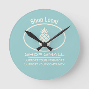 Shop Local, Shop Small cream pineapple Round Clock