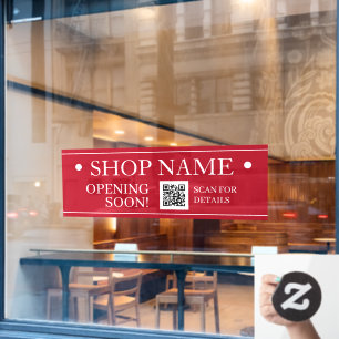 SHOP NAME, Opening Soon, QR Code, Red & White