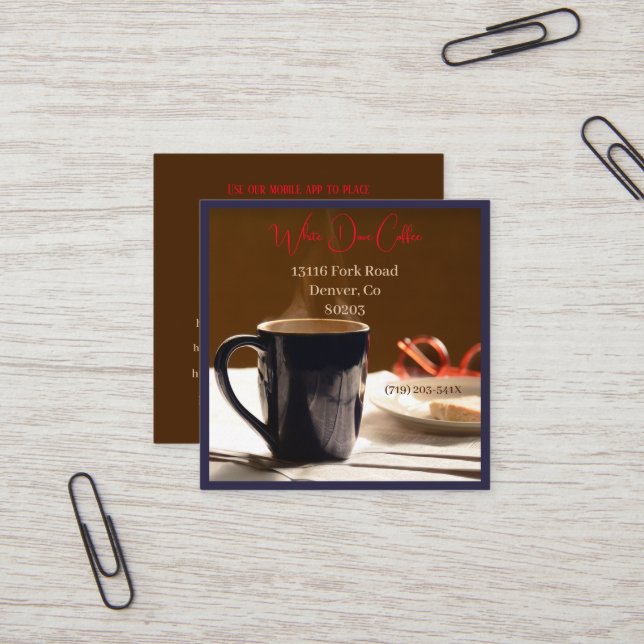  Shop Newspaper & glasses Cafe Barista Coffee Square Business Card (Front/Back In Situ)
