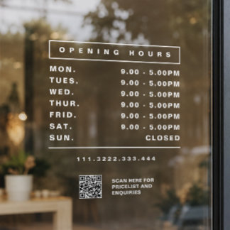 Shop Opening Hours Window cling