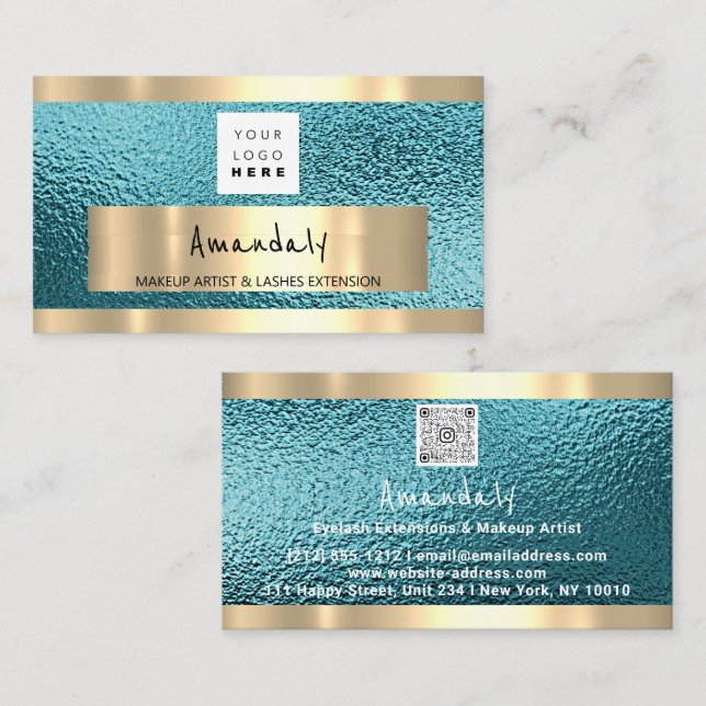  Shop QR CODE Logo Metallic Blue Business Card (Front/Back)