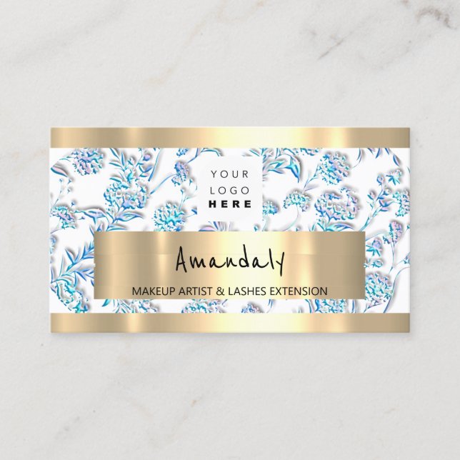  Shop QR CODE Logo Metallic Flower Business Card (Front)