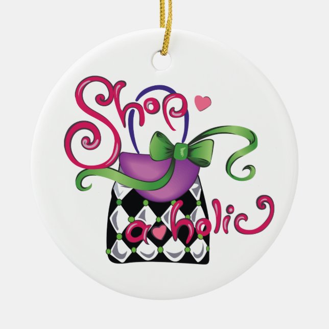Shopaholic Ceramic Tree Decoration (Front)