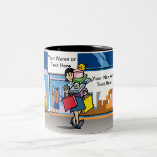 Shopper - Female Cartoon by PrintedPerfection.com Two-Tone Coffee Mug