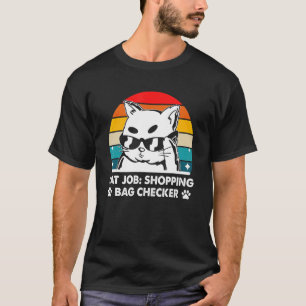 Shopping Bag Chequered Cat Mum Cat Dad Humour Cat  T-Shirt