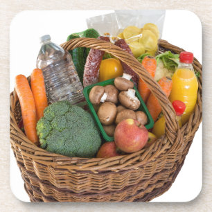 Shopping basket with foods fruits and vegetables coaster