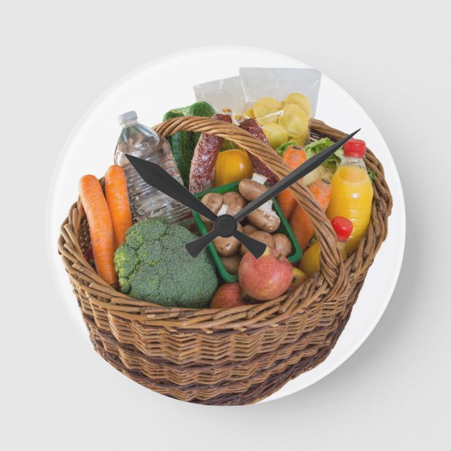 Shopping basket with foods fruits and vegetables round clock (Front)