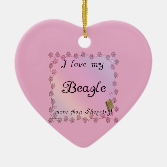 Shopping Beagle Ceramic Tree Decoration (Front)