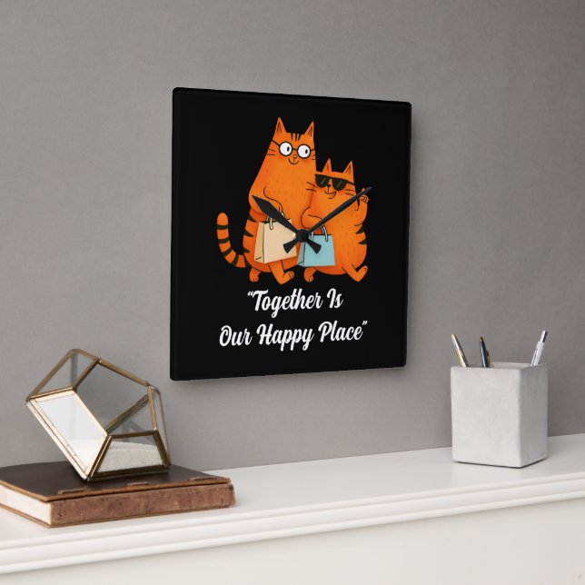 Shopping Day Cat Love Square Wall Clock (Office)