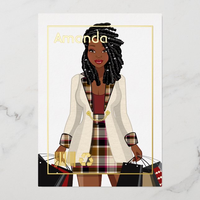 Shopping Girl Birthday Party Foil Invitation (Front)