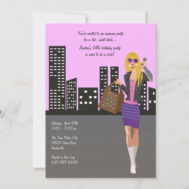 Shopping Girl Blonde With Microphone Invitation (Front)
