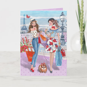Shopping in Paris Girls   Birthday Card