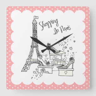 Shopping in Paris Wall Clock