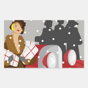 Shopping in the Snow Rectangular Sticker