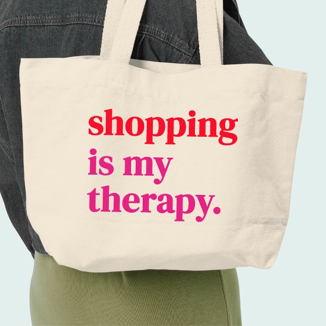 Shopping is my Therapy Red and Pink Quote Art Large Tote Bag (Creator Uploaded)