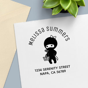 Shopping Ninja Girl Arch Address Self-inking Stamp
