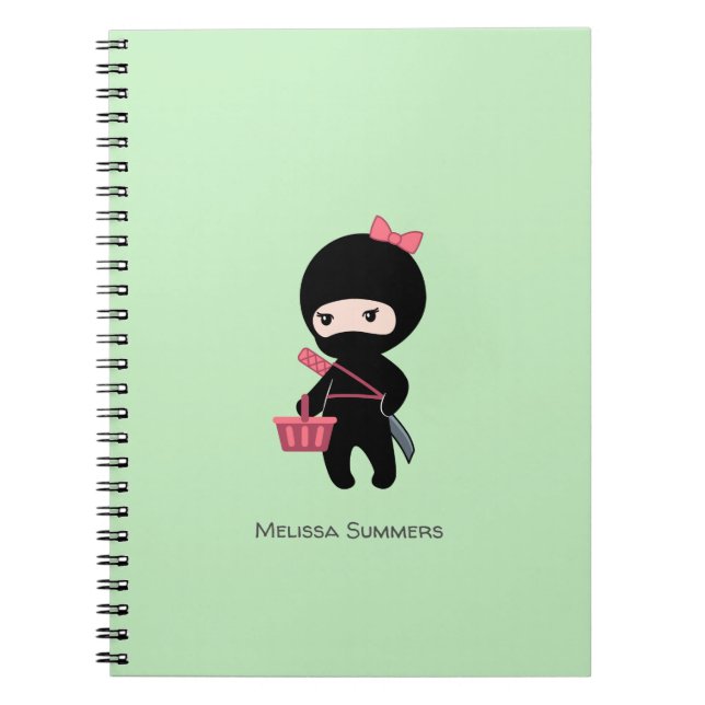 Shopping Ninja Girl Custom Name on Green Notebook (Front)