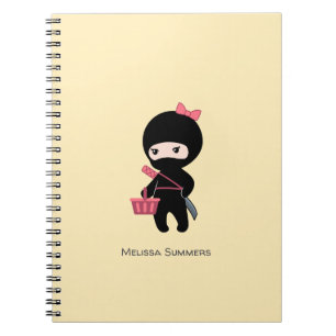 Shopping Ninja Girl Custom Name on Yellow Spiral Notebook
