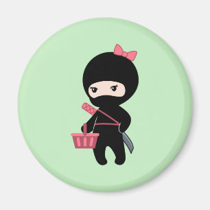 Shopping Ninja Girl on Green Magnet
