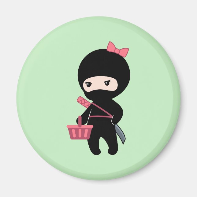 Shopping Ninja Girl on Green Magnet (Front)