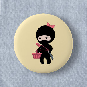 Shopping Ninja Girl on Yellow 6 Cm Round Badge