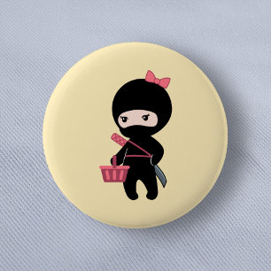 Shopping Ninja Girl on Yellow 6 Cm Round Badge