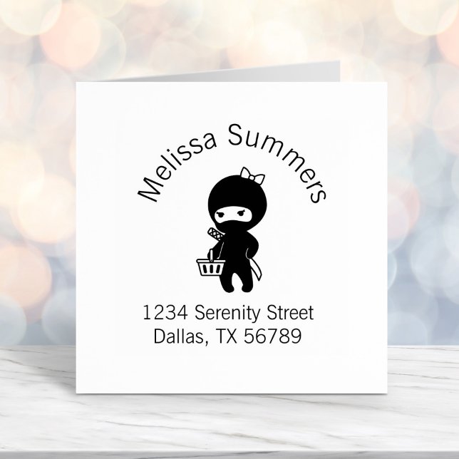 Shopping Ninja Girl Pink Address Self-inking Stamp (Creator Uploaded)