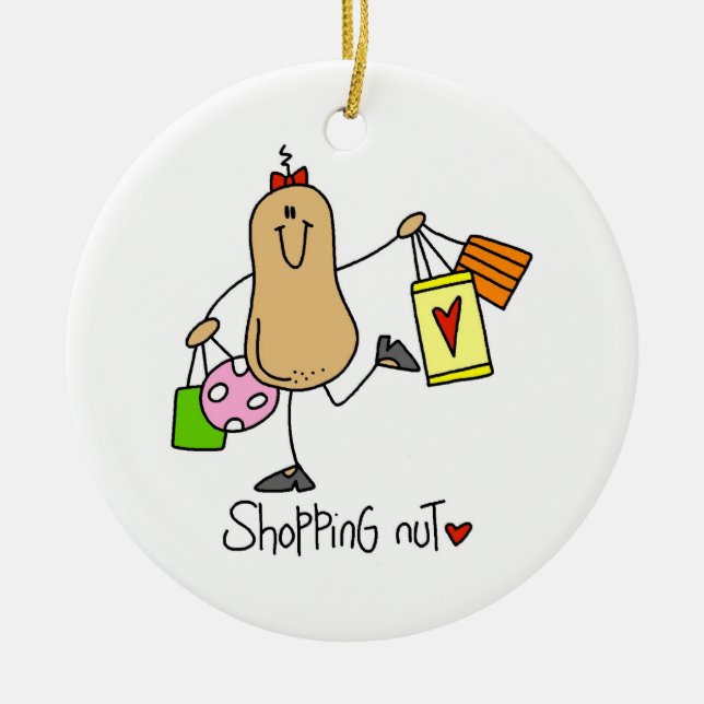 Shopping Nut T-shirts and Gifts Ceramic Tree Decoration (Front)