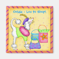Shopping Poodle Whimsy Dog Art Yellow