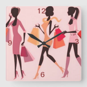 SHOPPING QUEEN COLLECTION SQUARE WALL CLOCK