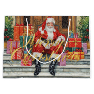 Shopping Santa Claus Merry Christmas Large Gift Bag