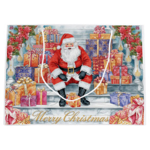 Shopping Santa Claus Merry Christmas Large Gift Bag