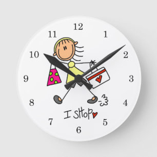 Shopping Stick Figure Round Clock