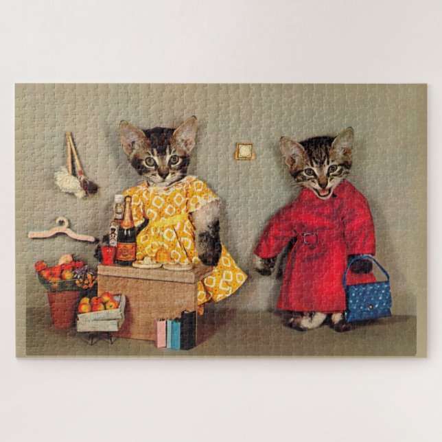 shopping tabby kitten and cashier tabby kitten jigsaw puzzle (Horizontal)