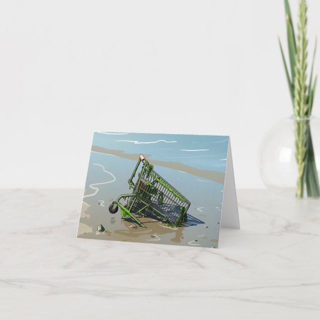 Shopping trolley in mud greeting card (Front)