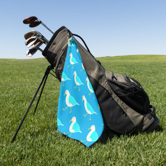 Shore Bird Art Colourful Bright Blue Seagulls Golf Towel (Green)