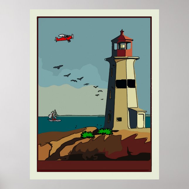 Shore, Lighthouse, Add text Poster (Front)