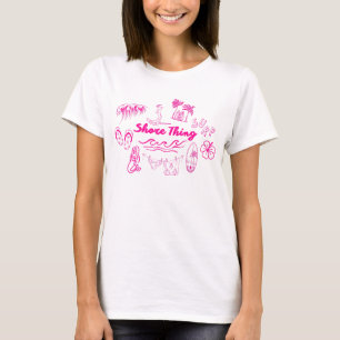Shore Thing Hot Pink Surfing Beach Doodles T-Shirt