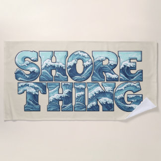 Shore Thing | Retro Blue Ocean Waves Surf Graphic Beach Towel