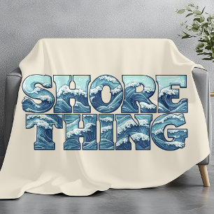 Shore Thing   Retro Blue Ocean Waves Surf Graphic Fleece Blanket