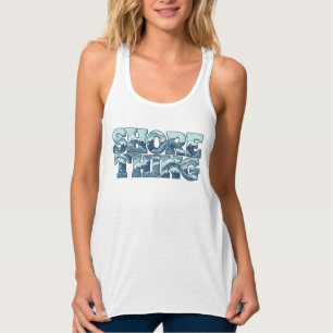 Shore Thing   Retro Blue Ocean Waves Surf Graphic Singlet