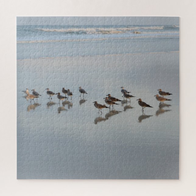 Shorebirds Gather On Beach Nature Photography Jigsaw Puzzle (Vertical)