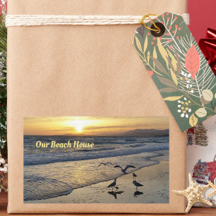 Shorebirds on the Beach at Sunset Rectangular Sticker