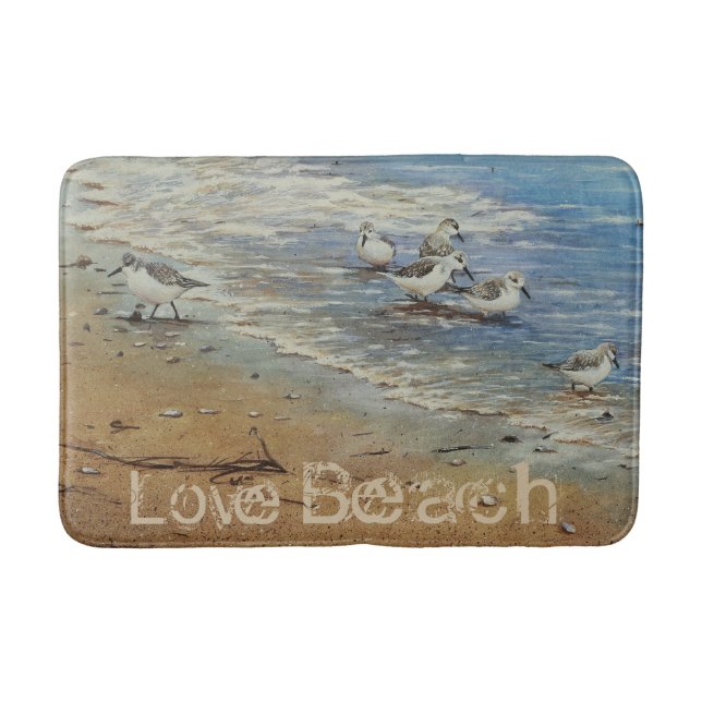 Shorebirds on The Beach / Coastal Decor Bath Mat (Front)