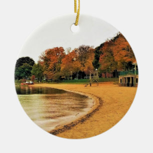 Shorefront of Lake Geneva, Wisconsin Ceramic Tree Decoration