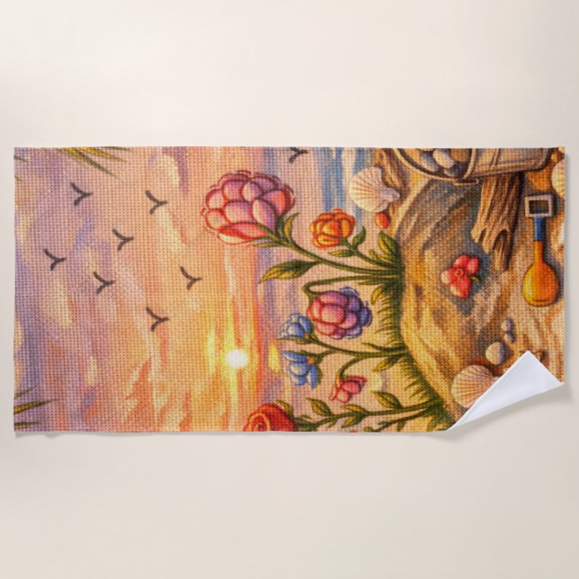 Shoreline Blooms Beach Towel (Front)