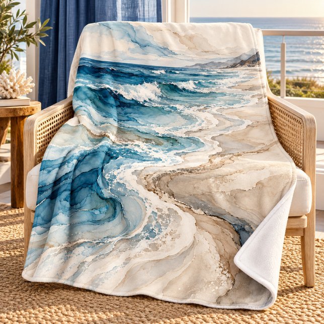 Shoreline Current Throw Blanket (30 x 40 inch fleece blanket. Printed front, plain white back. Styled scene; props not included.)