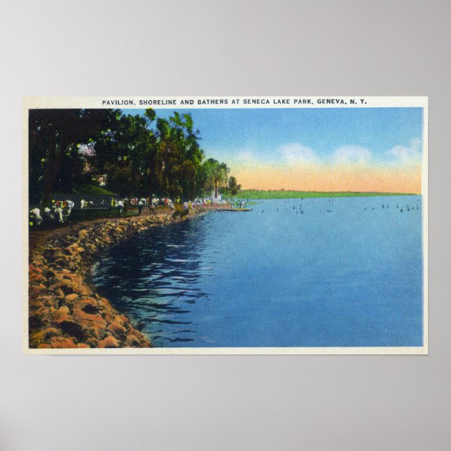 Shoreline View of Seneca Lake Park Pavilion Poster (Front)